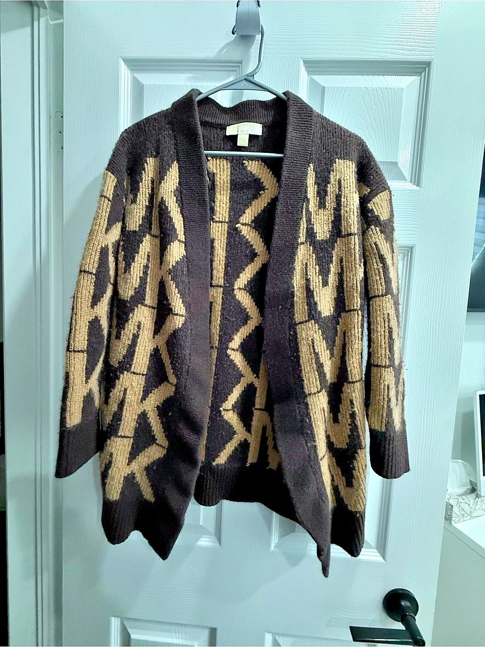 Michael Kors MK Monogram Open-Front Cardigan Black & Brown